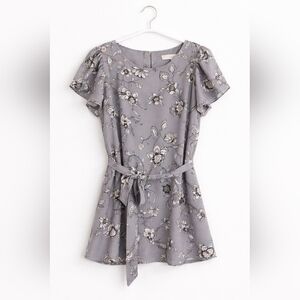 LOFT Gray and Black Floral Top